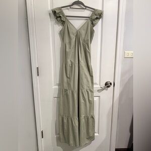 Chic Olive Ruffle Sleeve Maxi Dress